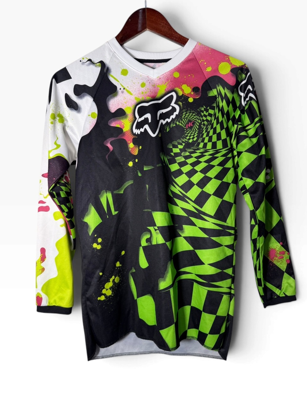 Fox Racing HC Checked Out 11 Jersey Youth XL Black Green Pink Motocross